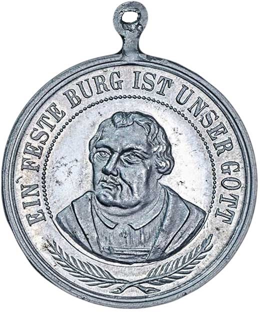 Medaille auf die Einweihung der renovierten Schlosskirche in Wittenberg 1892 (Museum im Melanchthonhaus Bretten CC BY-NC-SA)