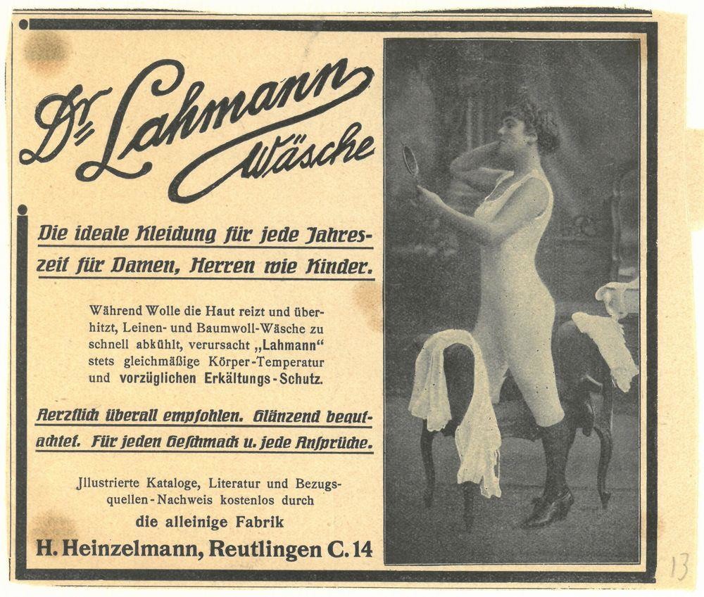 Werbung. Anzeige Firma Heinzelmann (Heimatmuseum Reutlingen CC BY-NC-SA)