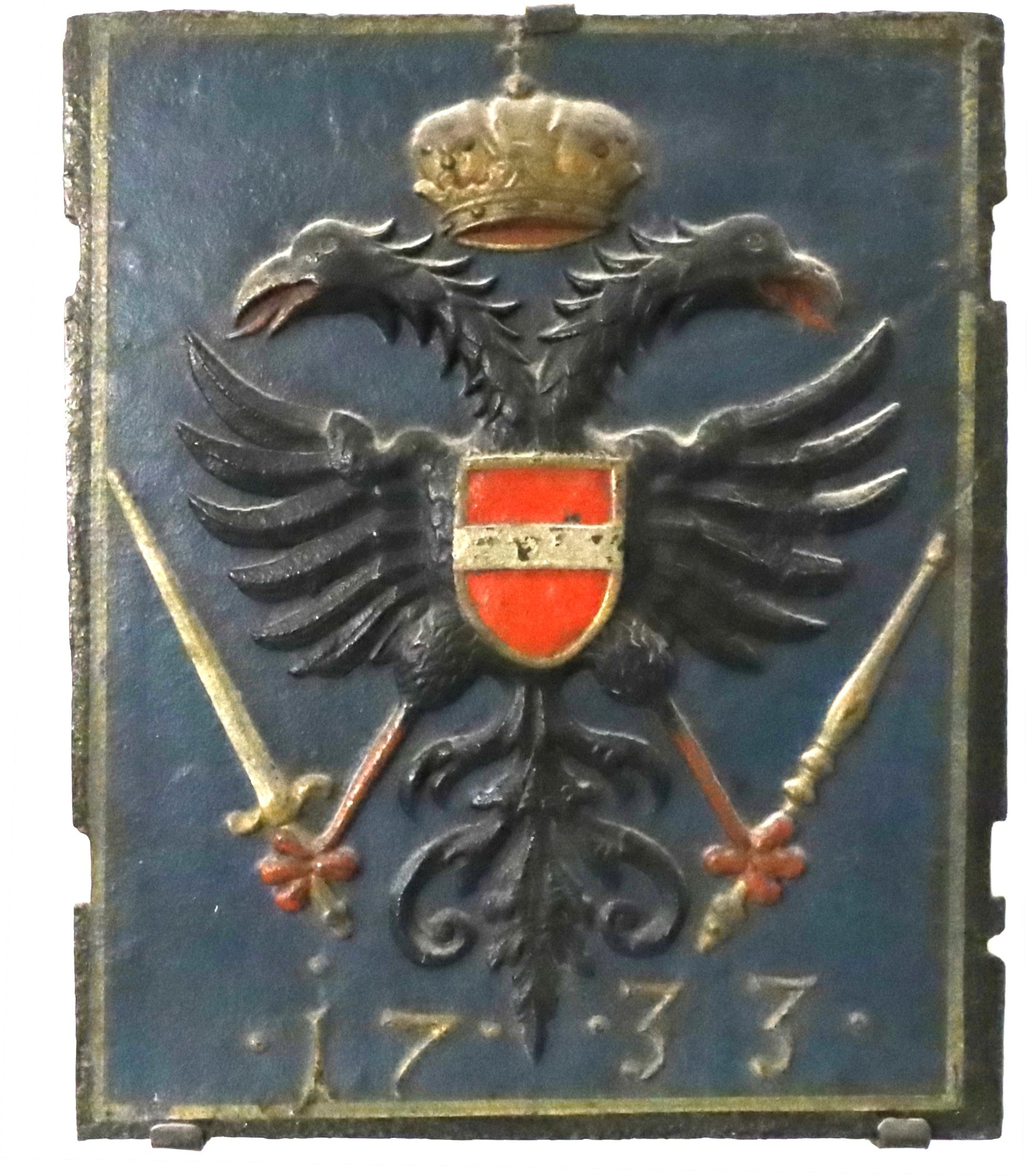 Ofenplatte Habsburger Wappen 1733 (Museum "Alte Posthalterei" CC BY-NC-SA)