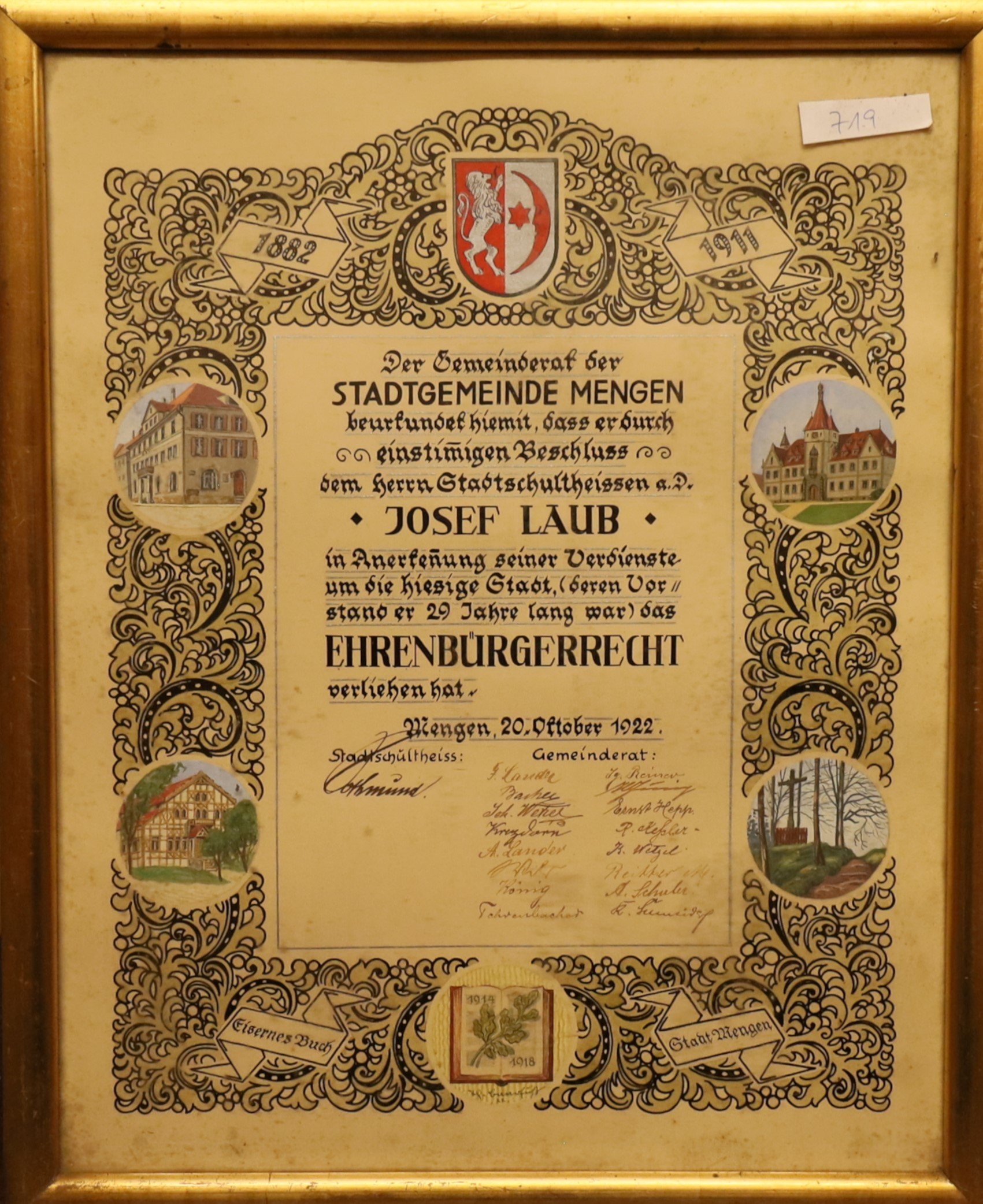 Ehrenbürgerrecht für Josef Laub 1922 (Museum "Alte Posthalterei" CC BY-NC-SA)