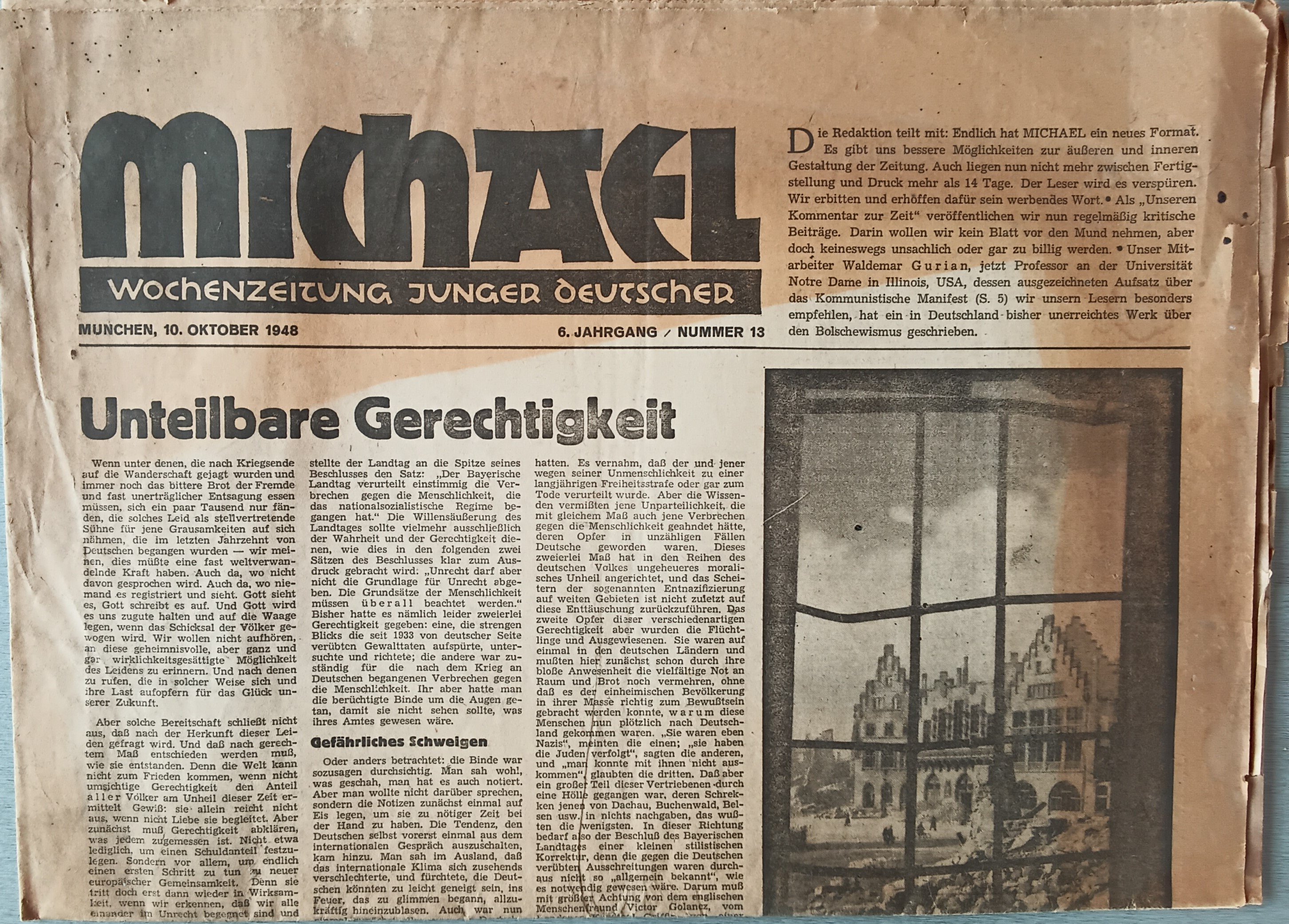Michael Wochenzeitung junger Deutscher 10. Oktober 1948 (Heimatmuseum Aichstetten CC BY-NC-SA)