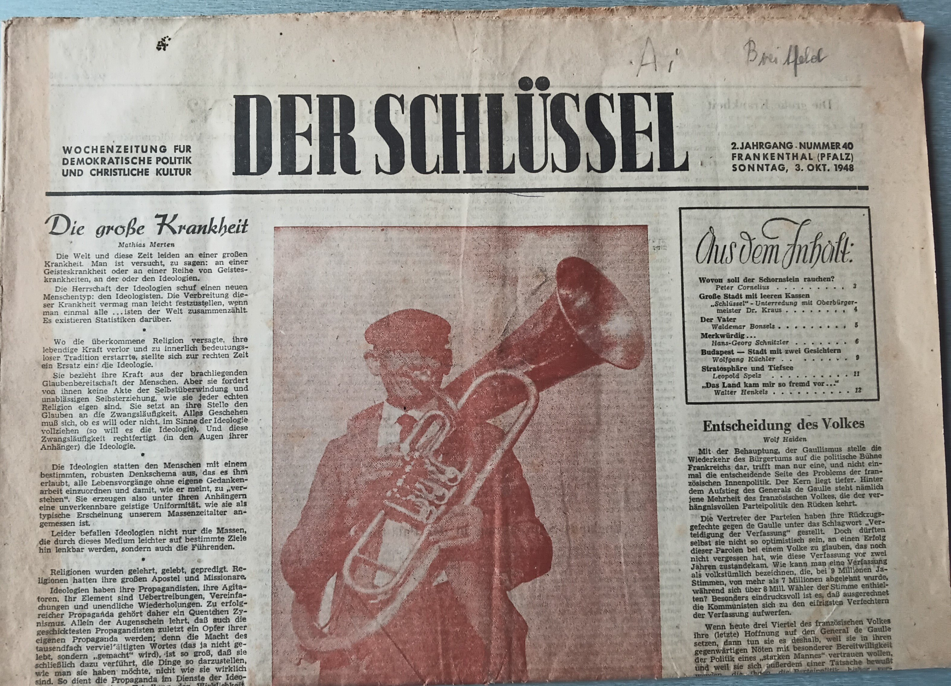 Zeitung Der Schlüssel 3.10.1948 (Heimatmuseum Aichstetten CC BY-NC-SA)