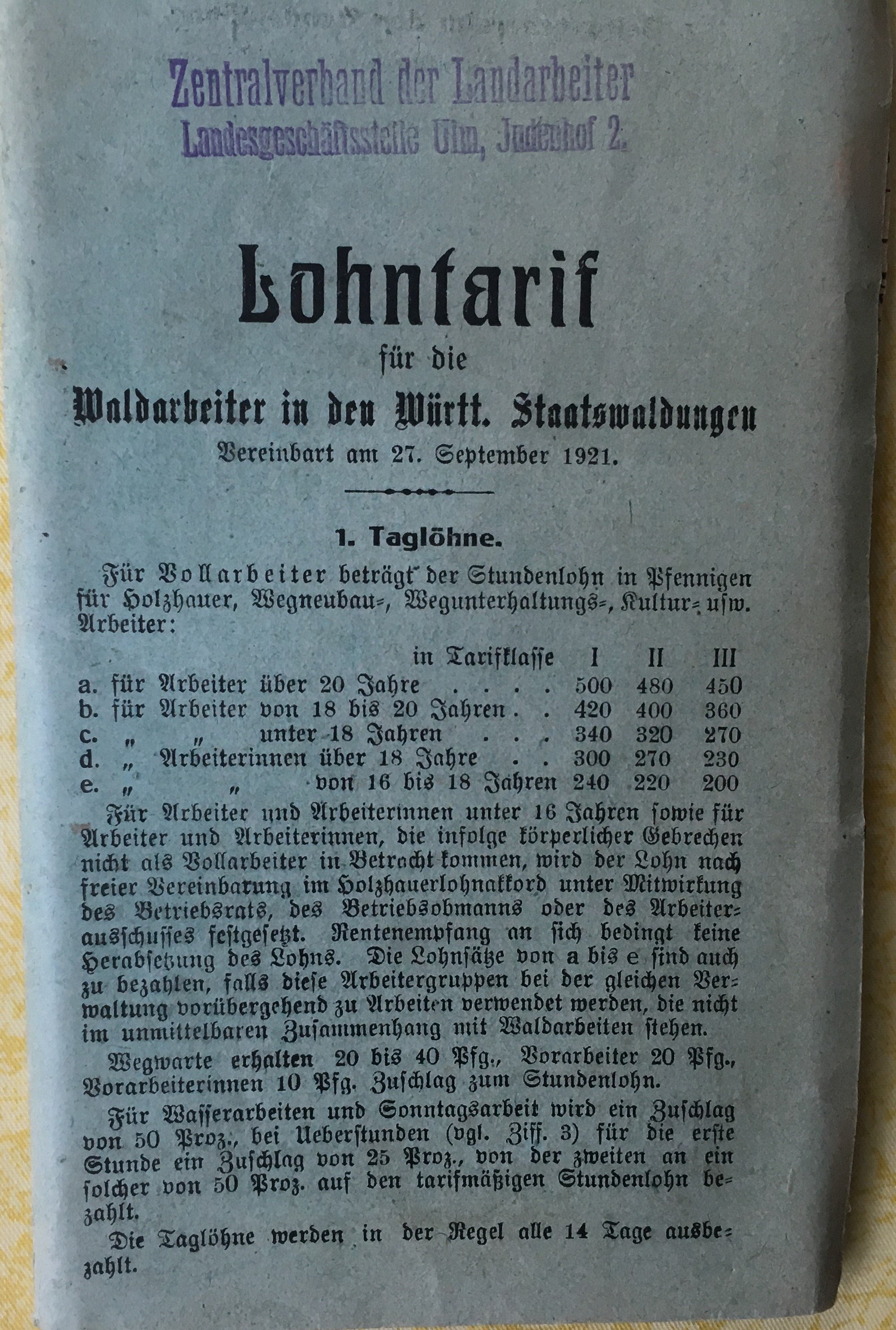 Heft über Lohntarif (Heimatmuseum Aichstetten CC BY-NC-SA)