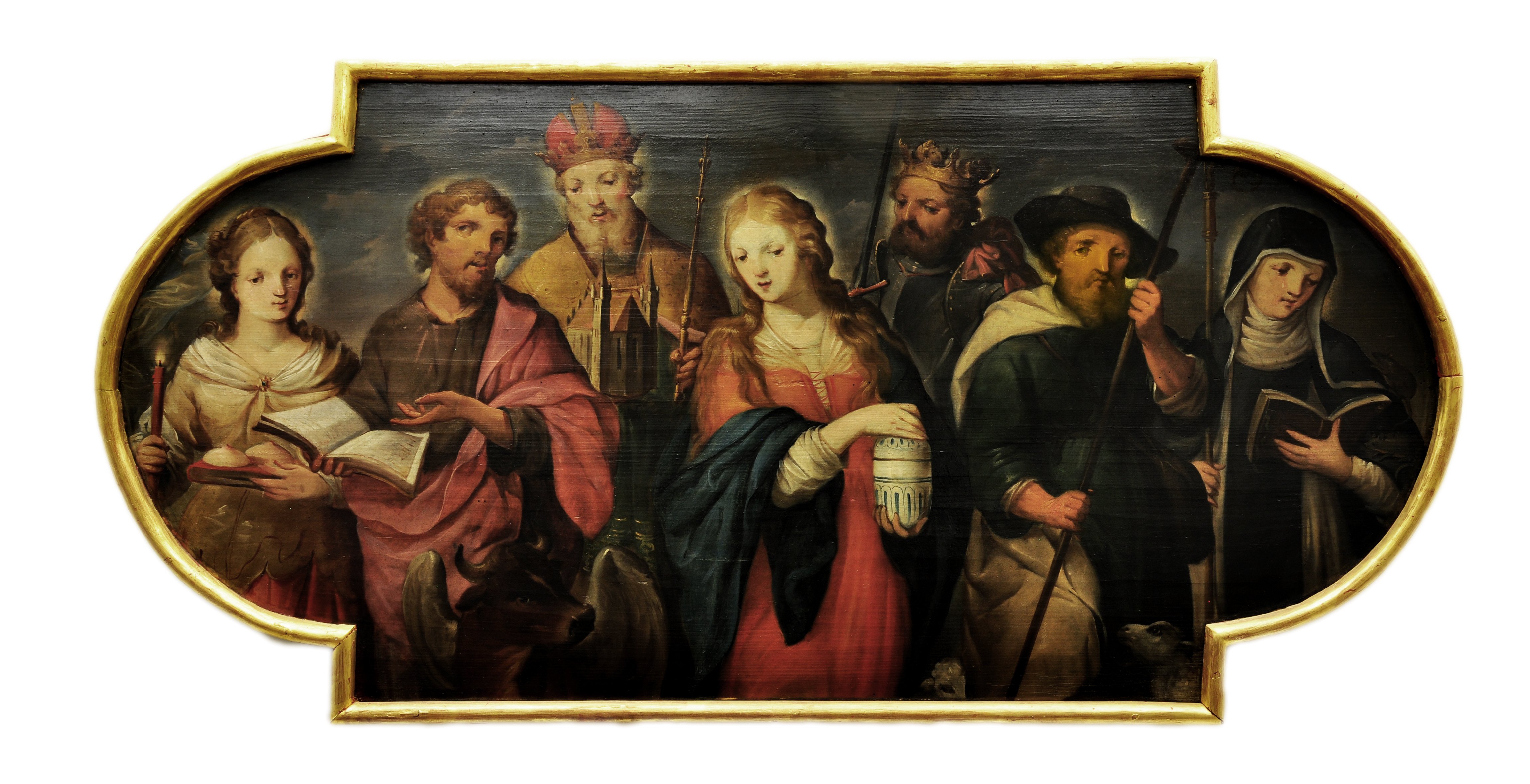Gemälde: Altartafel mit Heiligen (Museum im Prediger / Galerie im Prediger / Silberwarenmuseum Ott-Pauser'sche Fabrik CC BY-NC-SA)