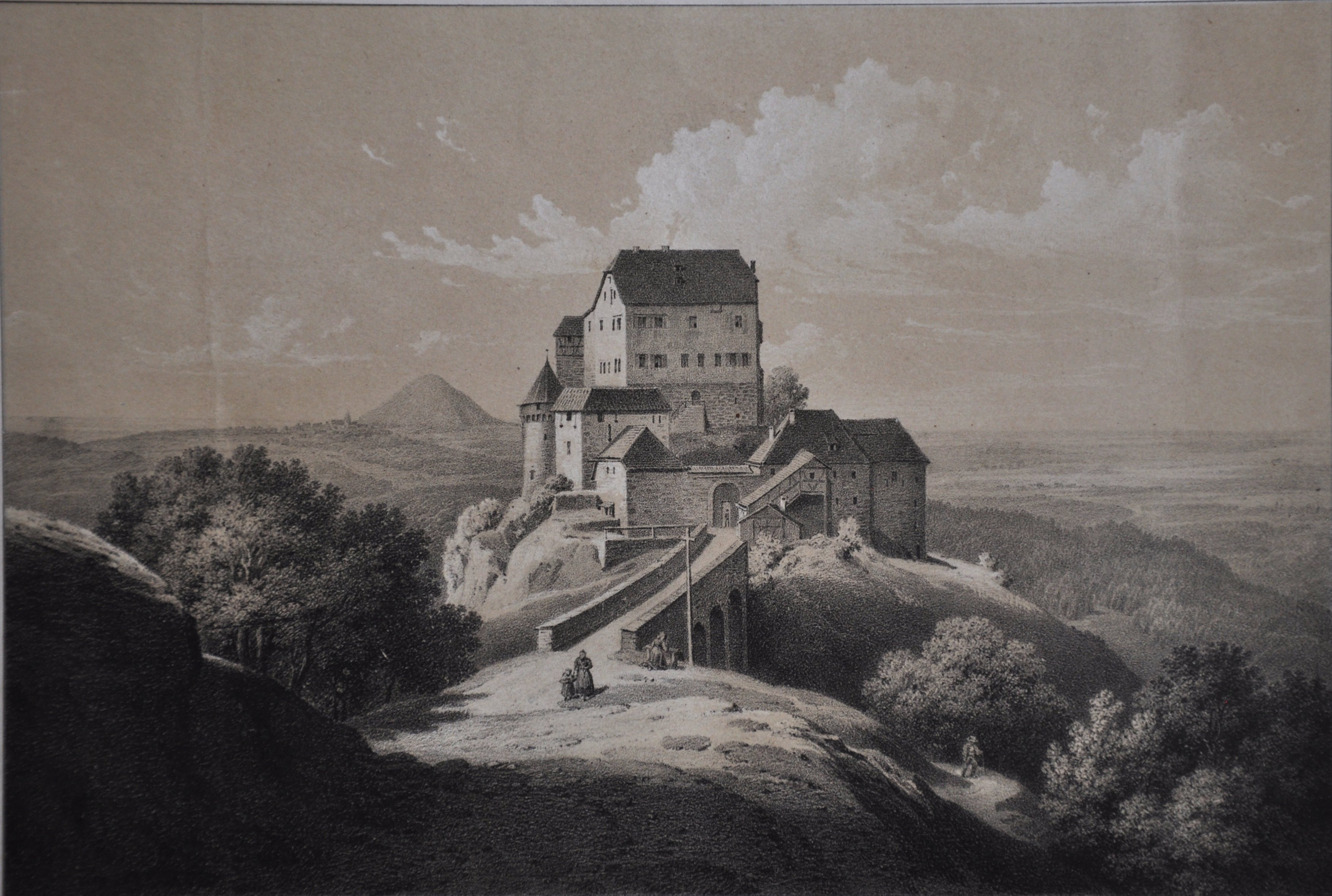 Druckgrafik: Die Burg Rechberg von Nordosten (Museum im Prediger Schwäbisch Gmünd CC BY-NC-SA)