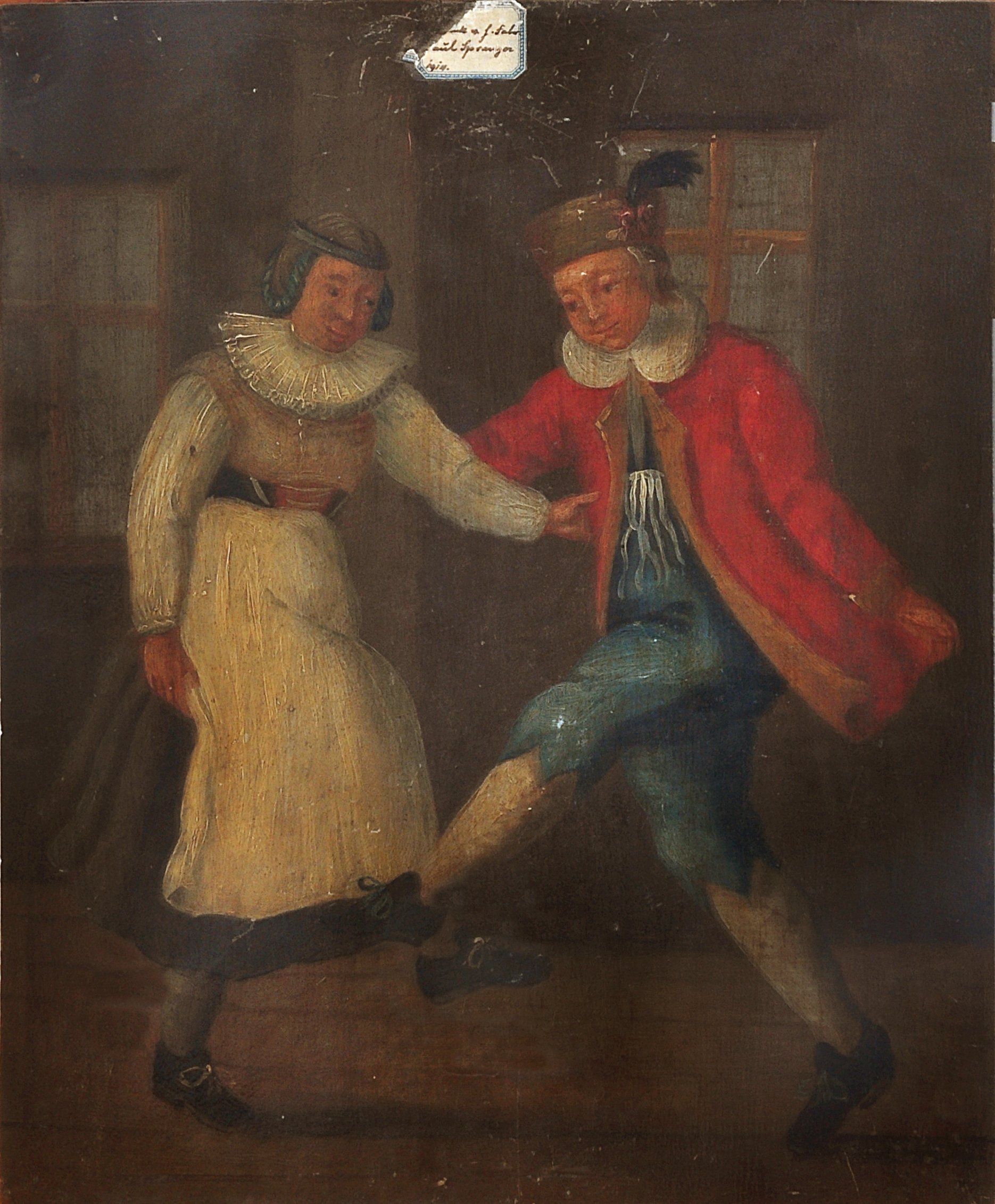 Gemälde: Tanzendes Bauernpaar (Museum im Prediger / Galerie im Prediger / Silberwarenmuseum Ott-Pauser'sche Fabrik CC BY-NC-SA)