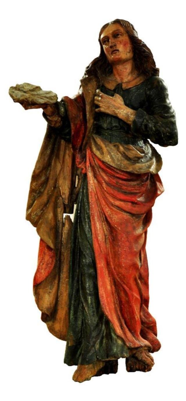 Skulptur: Figur des Hl. Johannes aus einer Kreuzigungsgruppe (Museum und Galerie im Prediger CC BY-NC-SA)