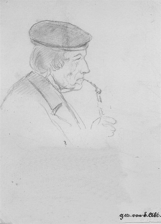 Porträt: Brustbildnis des Steinhauers Lorenz Oechsle (1832 - 1892)[mit auf der Unterlage: Fotografie - Lorenz Oechsle, JEB-1223-P-F-4] (Museum und Galerie im Prediger CC BY-NC-SA)