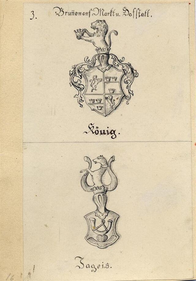Zwei der insgesamt acht Wappen des Brunnens auf dem Markt bzw. des Brunnens auf der Hofstatt (Museum und Galerie im Prediger CC BY-NC-SA)