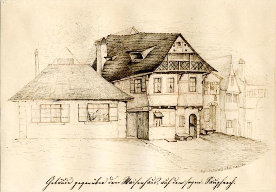 Schwäbisch Gmünd: Gebäude gegenüber dem Waisenhaus, auf dem sogen. Saupferch (Museum und Galerie im Prediger CC BY-NC-SA)