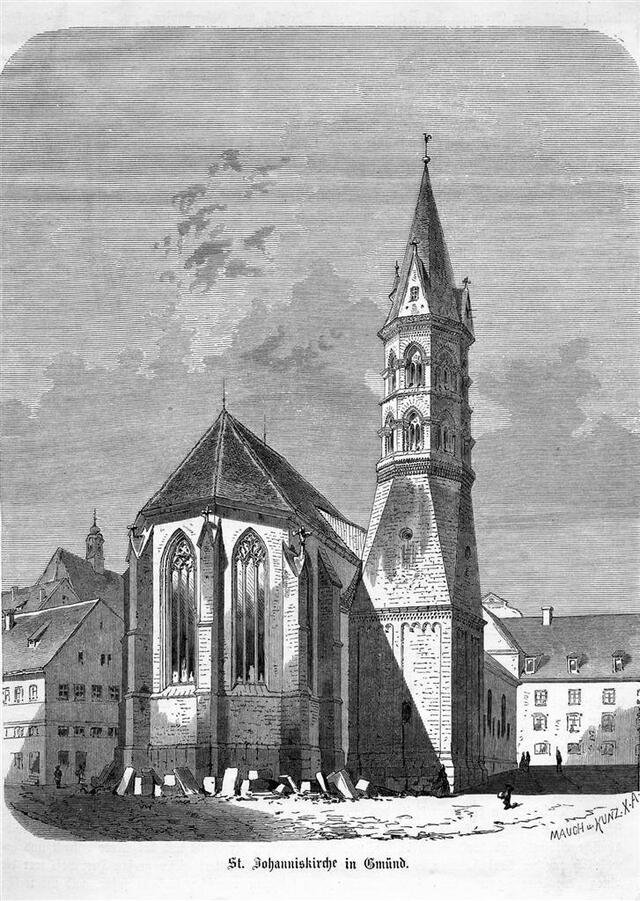 Schwäbisch Gmünd: Die Johanniskirche von Nordosten (Museum und Galerie im Prediger CC BY-NC-SA)