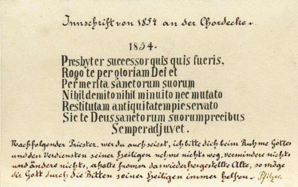 Inschrift von 1854 an der Chordecke des Heilig-Kreuz-Münsters in Schwäbisch Gmünd (Museum und Galerie im Prediger CC BY-NC-SA)