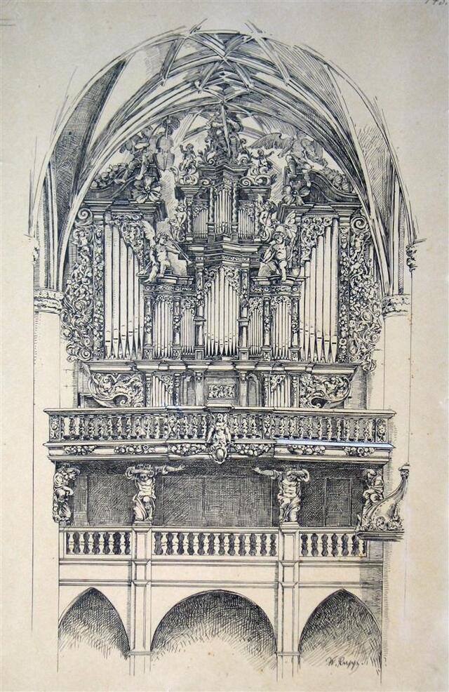 Der Orgelprospekt im Heilig-Kreuz-Münster in Schwäbisch Gmünd (Museum und Galerie im Prediger CC BY-NC-SA)