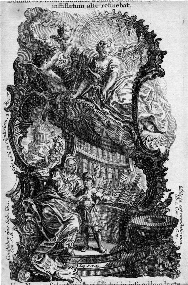 Monika weiht ihren Sohn dem Herrn (nach einem Fresko an der südlichen Chorwand der Augustinuskirche) [Augustinus-Vita Nr. 2] (Museum und Galerie im Prediger CC BY-NC-SA)