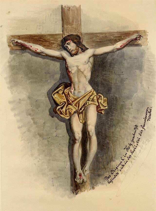 Christus am Kreuz (nach Kruzifix in der Sakristei in der Sankt Franziskus-Kirche (Franziskanerkirche Sankt Ludwig) in Schwäbisch Gmünd) (Museum und Galerie im Prediger CC BY-NC-SA)