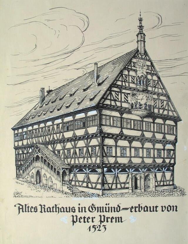 Handzeichnung: Das alte Rathaus in Schwäbisch Gmünd (Brem) (Museum und Galerie im Prediger CC BY-NC-SA)