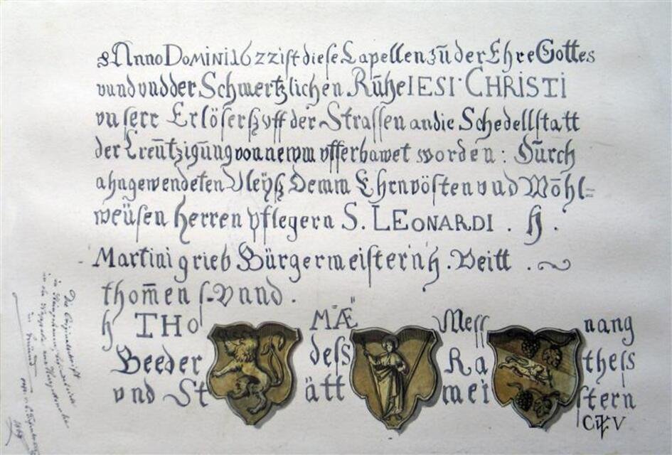Inschriftentafel aus der Herrgottsruhkapelle (inneres südliches Langhaus) (Museum und Galerie im Prediger CC BY-NC-SA)