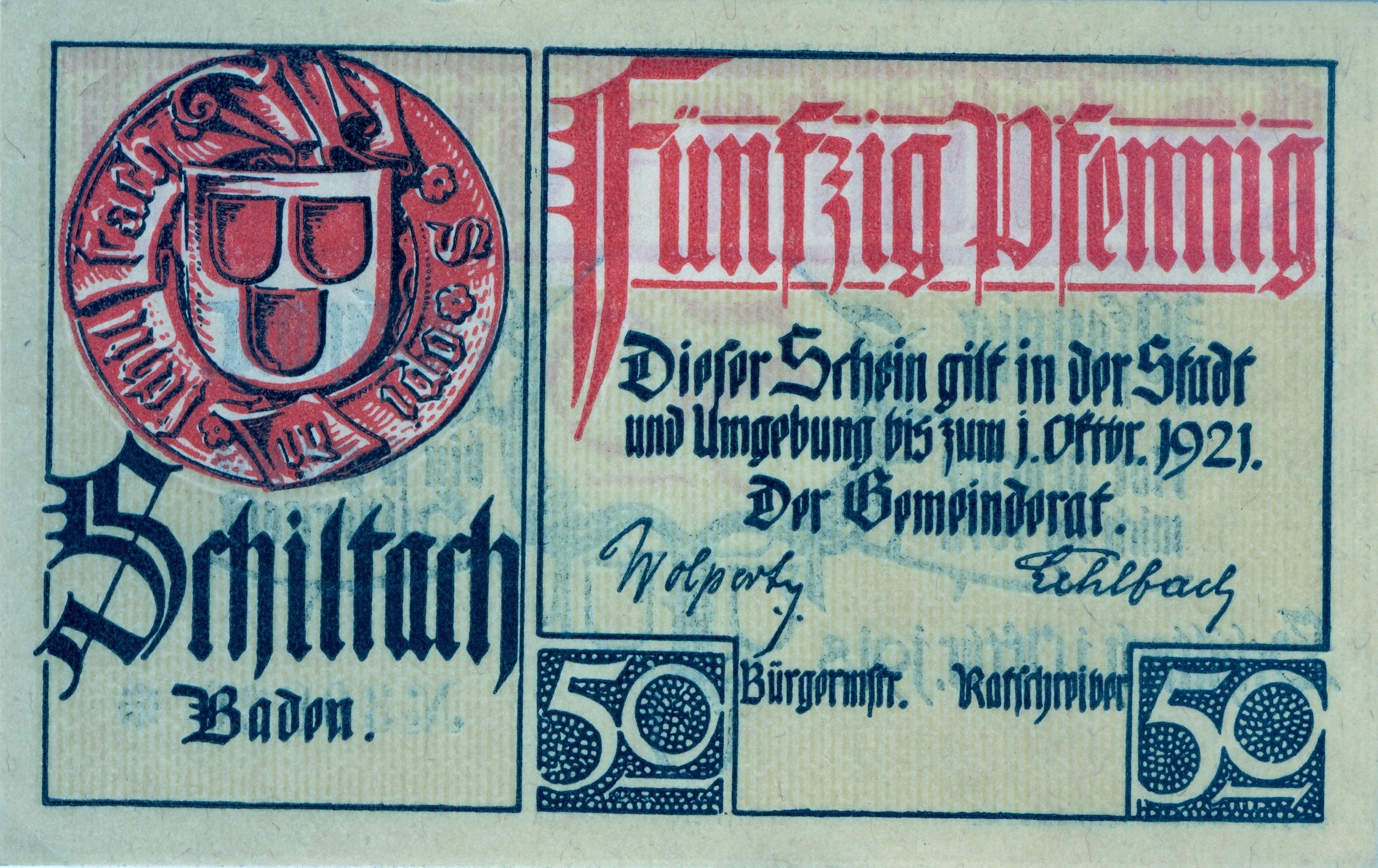 Notgeld - 50 Pfennig-Schein der Stadt Schiltach (Stadt Schiltach CC BY-NC-ND)