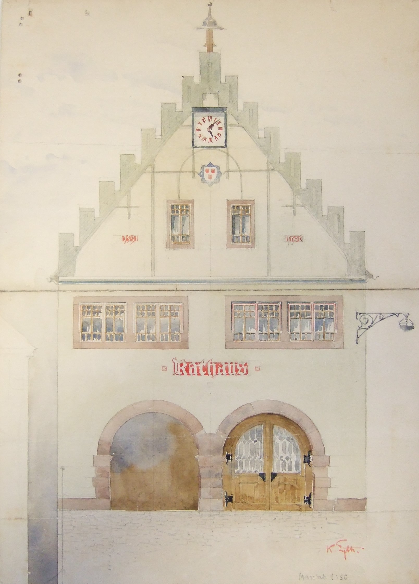 Entwurf Neugestaltung der Fassade des Rathaus Schiltach (Stadtarchiv Schiltach CC BY-NC-ND)