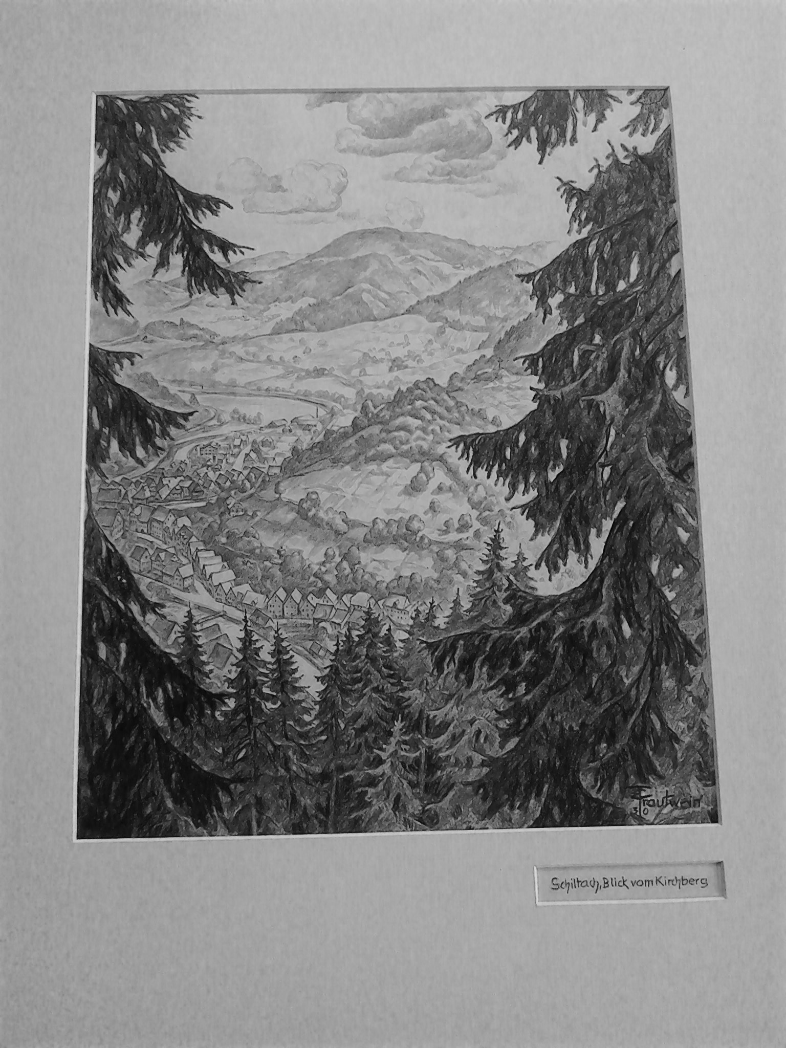 Zeichnung: Schiltach, Blick vom Kirchberg (Stadt Schiltach CC BY-NC-ND)
