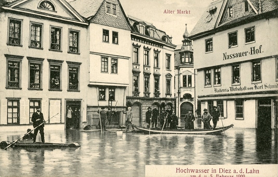 "Hochwasser in Diez a. d. Lahn am 4. und 5. Februar 1909" (Museum am Markt Schiltach CC BY-NC-ND)