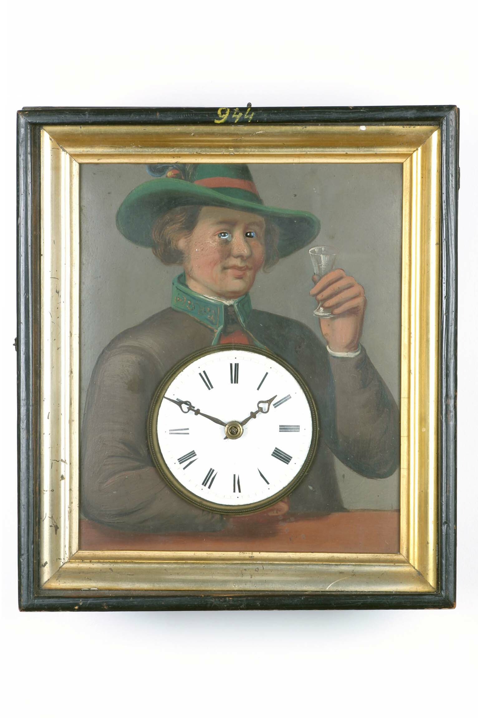 Rahmenuhr mit Augenwender, Schwarzwald um 1860 (Deutsches Uhrenmuseum CC BY-SA)