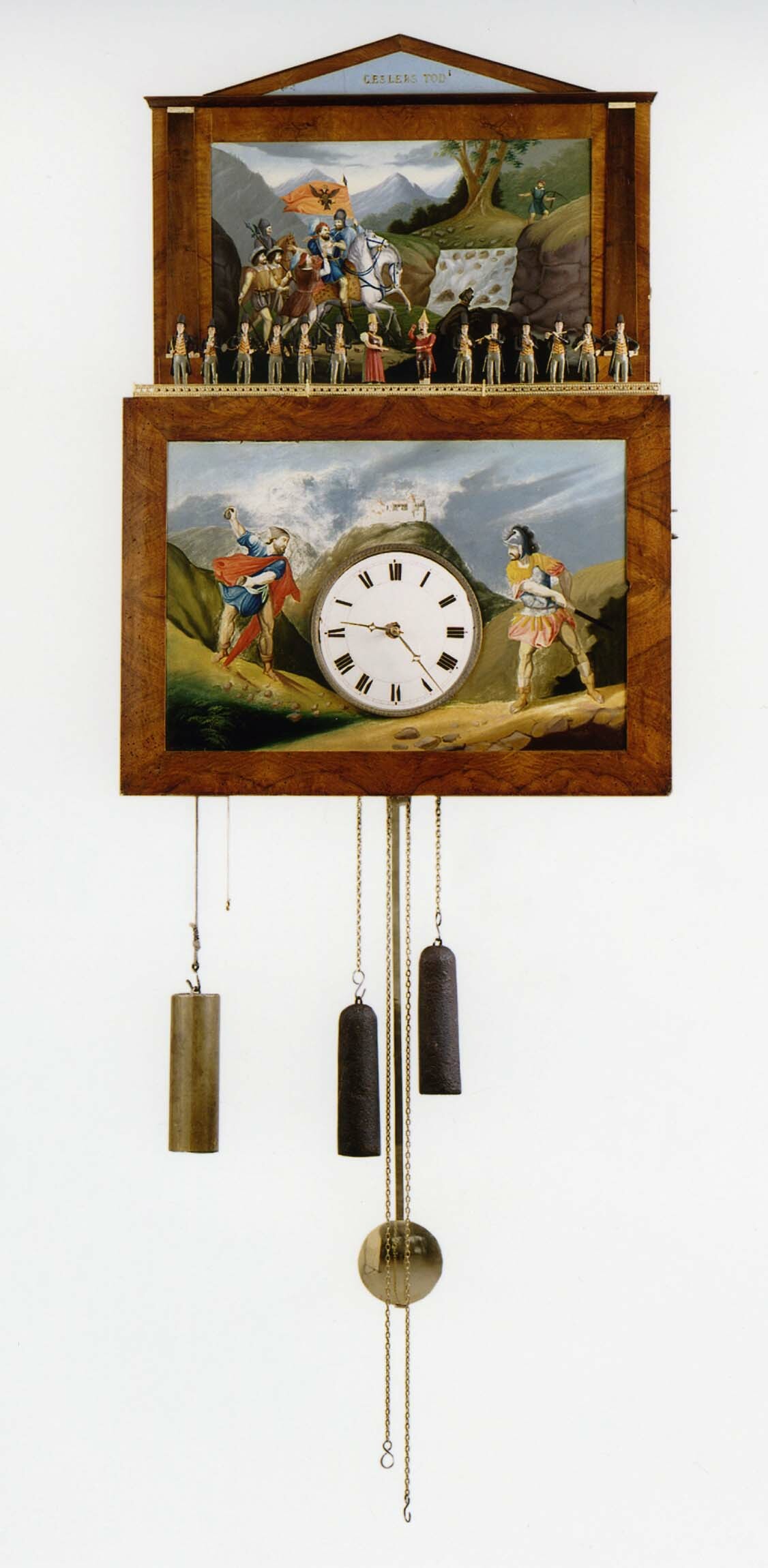 Flötenuhr, Werk: Schwarzwald, Schild: Leodegar Dufner, Schönenbach, um 1840 (Deutsches Uhrenmuseum CC BY-SA)