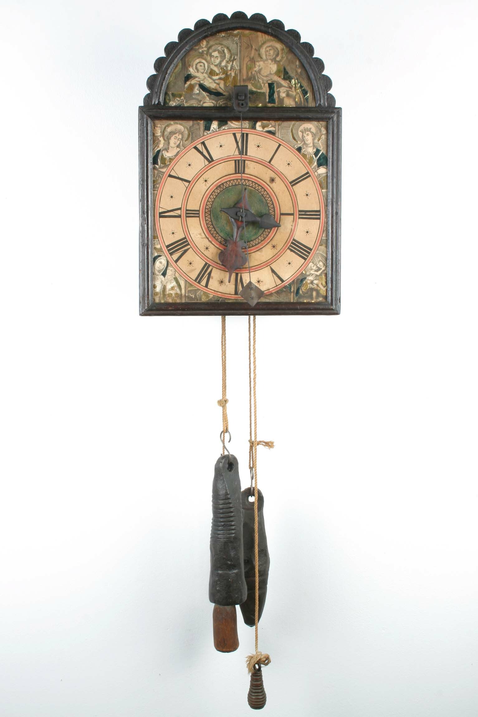 Holzräderuhr, Zeigeranordnung umgekehrt, Deggendorf (Bayern), um 1800 (Deutsches Uhrenmuseum CC BY-SA)