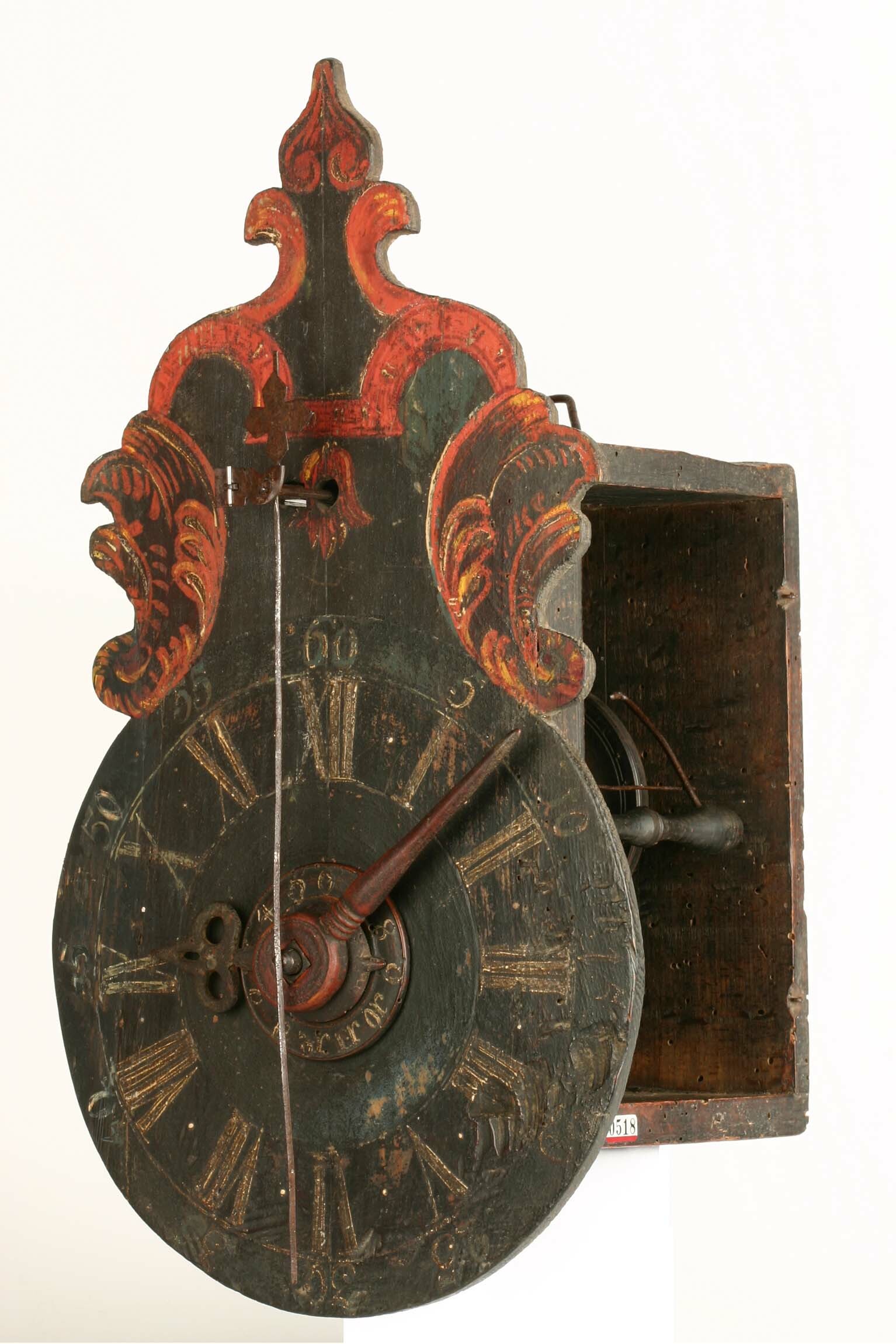 Holzräderuhr, Raum Lößnitz (Sachsen), um 1800 (Deutsches Uhrenmuseum CC BY-SA)