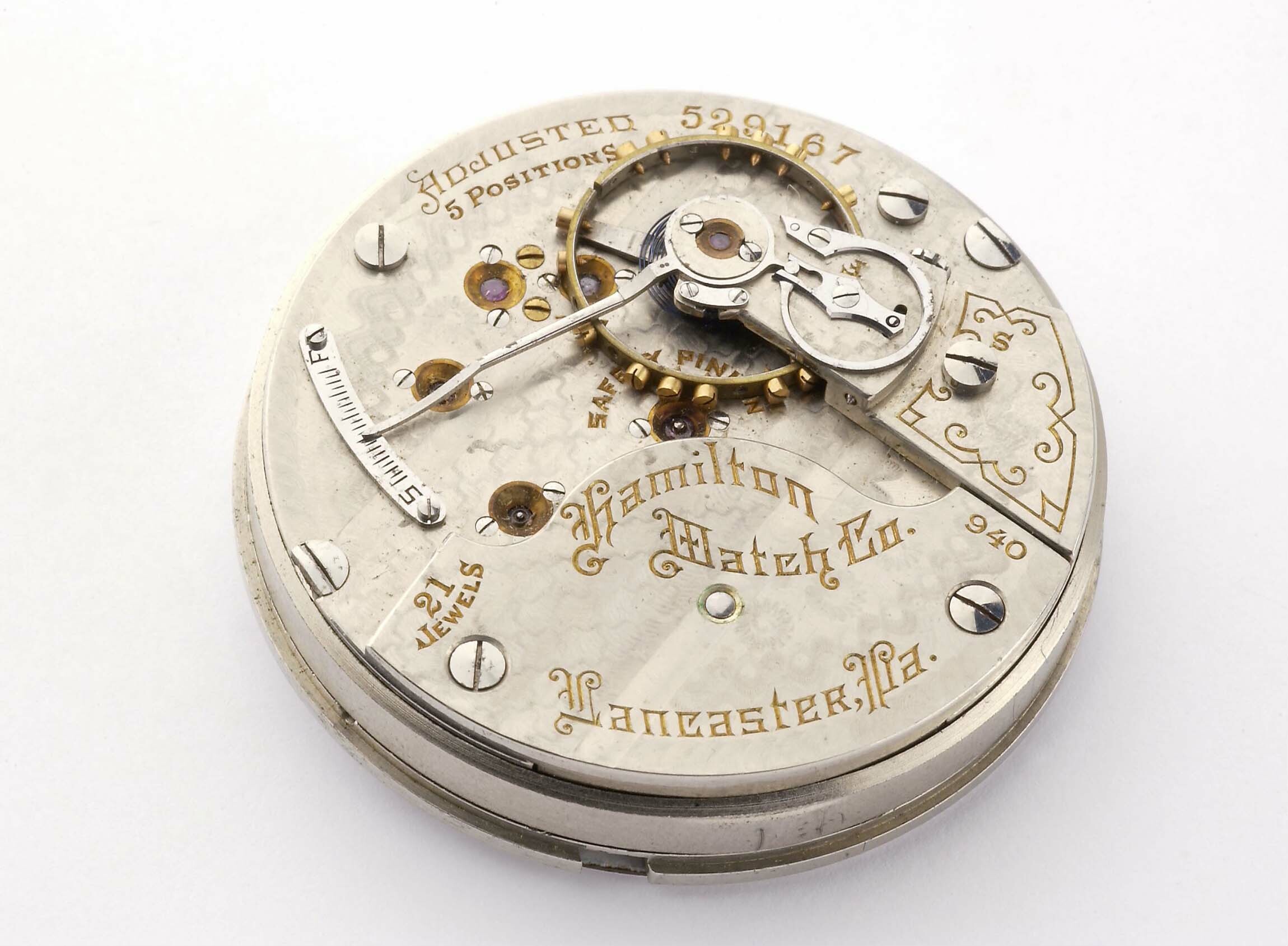 Taschenuhrwerk, Hamilton, Lancaster (PA) um 1905 (Deutsches Uhrenmuseum CC BY-SA)