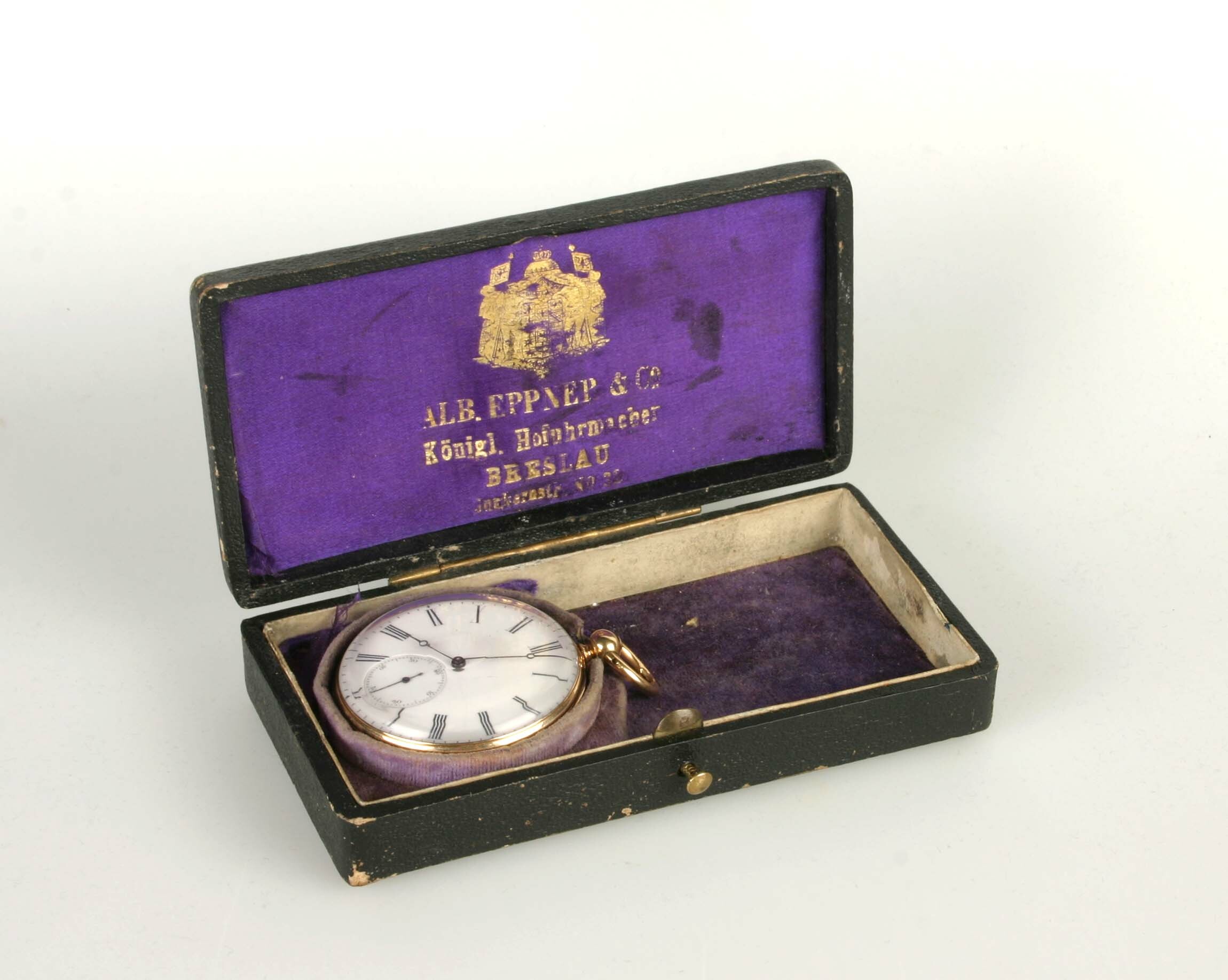 Taschenuhr mit Etui, A. Eppner und Co., Breslau und Lähn, um 1870 (Deutsches Uhrenmuseum CC BY-SA)