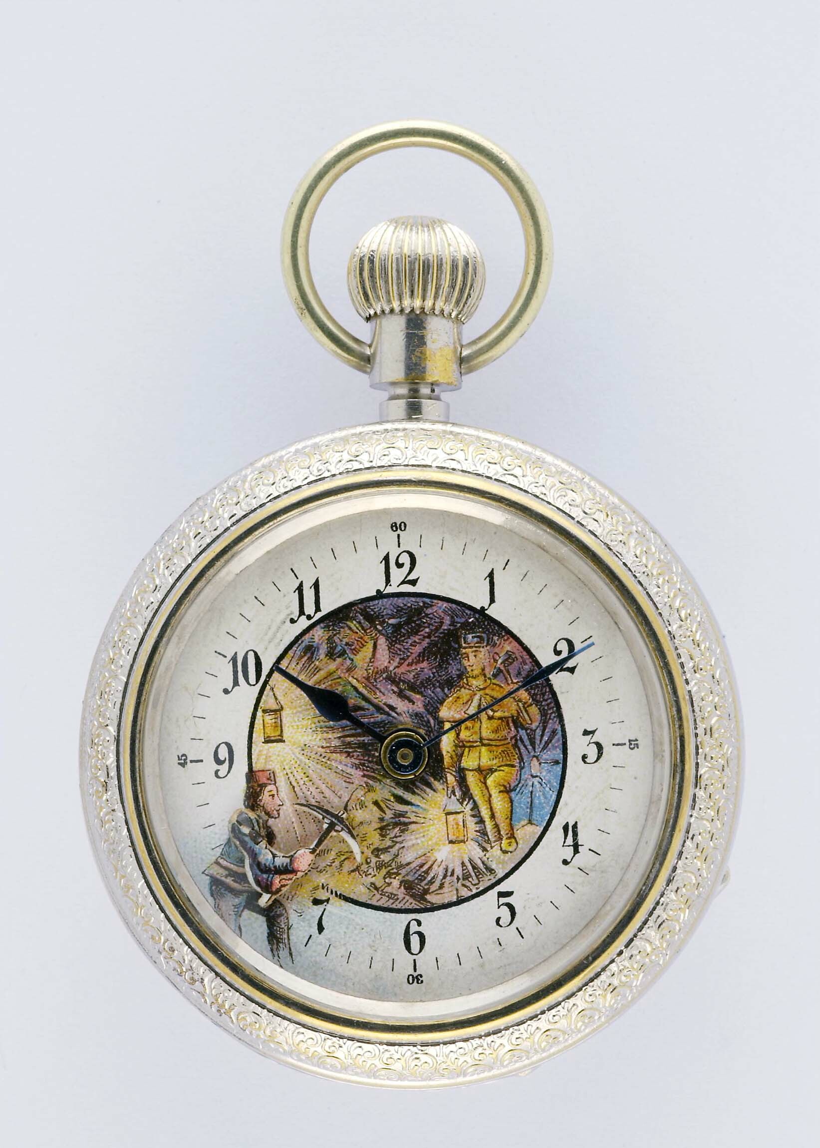 Taschenuhr mit Automat, Gebrüder Thiel, Ruhla um 1900 (Deutsches Uhrenmuseum CC BY-SA)