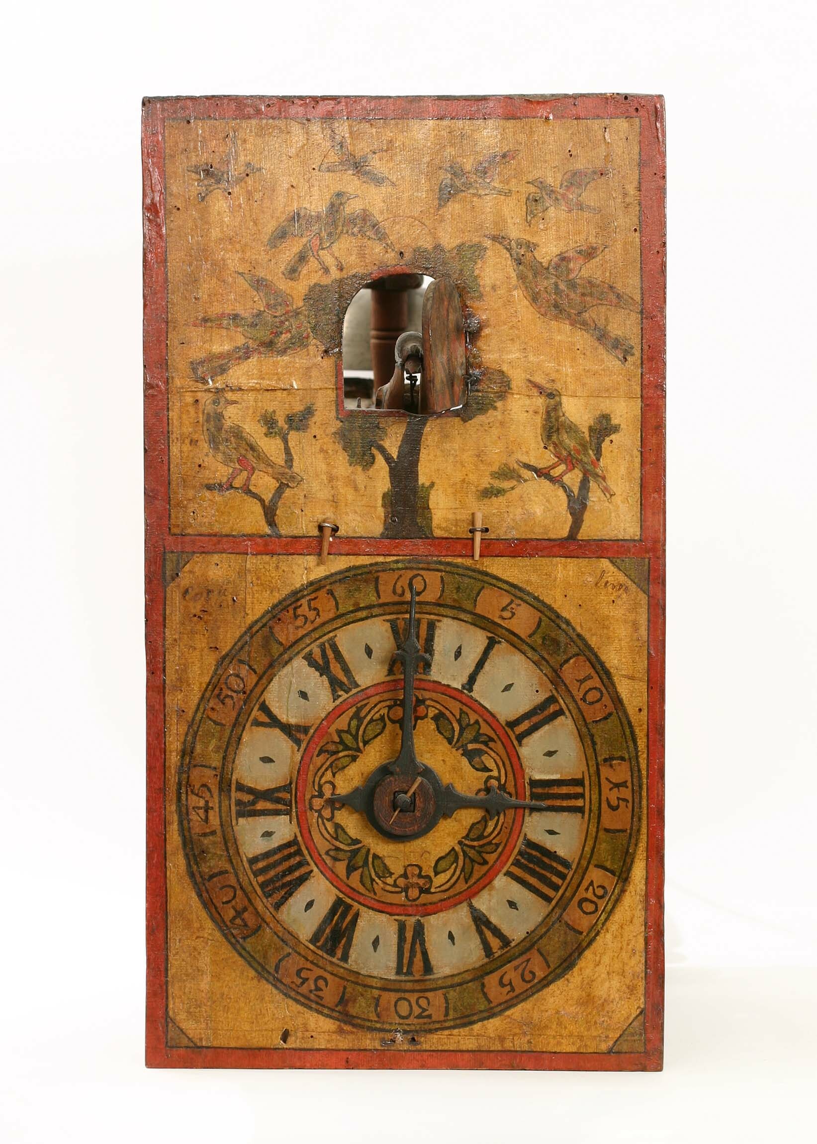 Holzräderuhr mit Kuckuck, wohl Schwarzwald, um 1760 (Deutsches Uhrenmuseum CC BY-SA)