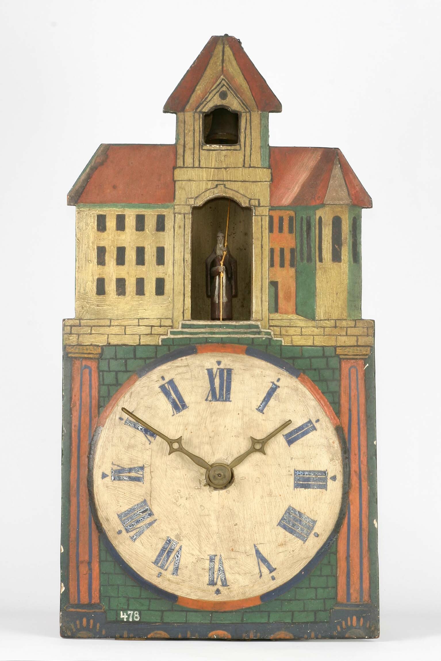 Lackschilduhr mit "Kapuziner", Schwarzwald, 1. Hälfte 19. Jahrhundert (Deutsches Uhrenmuseum CC BY-SA)