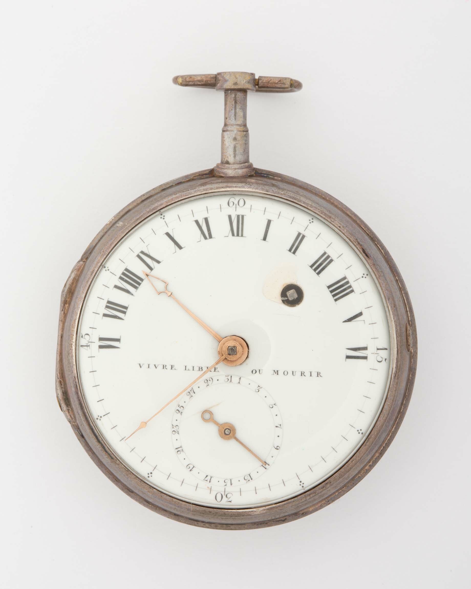 Taschenuhr mit retrograder Stundenanzeige, um 1790 (Deutsches Uhrenmuseum CC BY-SA)
