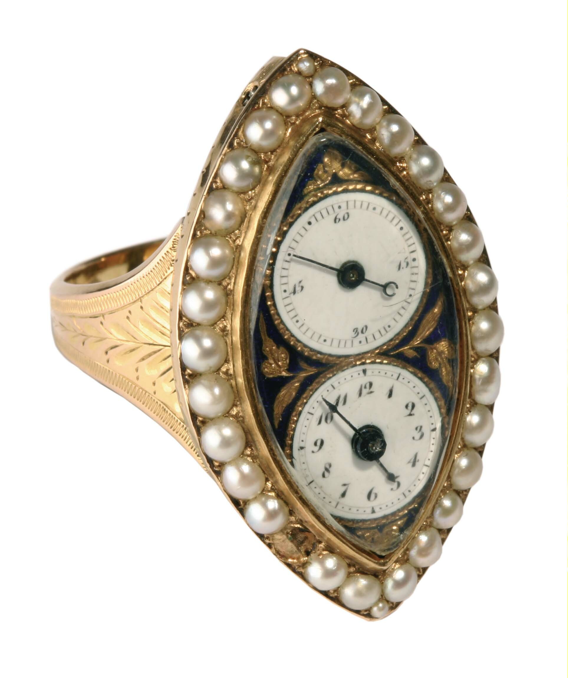 Fingerring mit Uhr, wohl Genf, um 1800 (Deutsches Uhrenmuseum CC BY-SA)