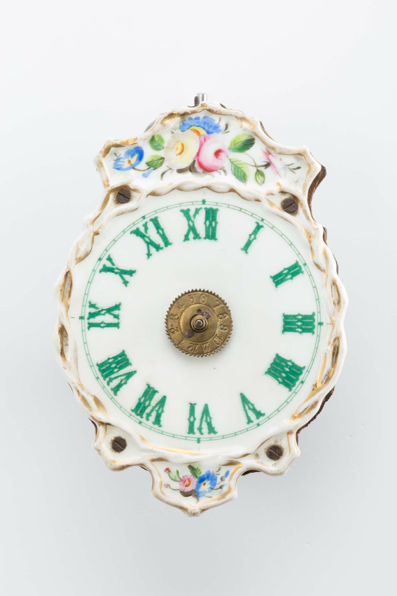 Jockeleuhr mit Porzellanschild, J. Isenmann, Eisenbach, um 1860 (Deutsches Uhrenmuseum CC BY-SA)