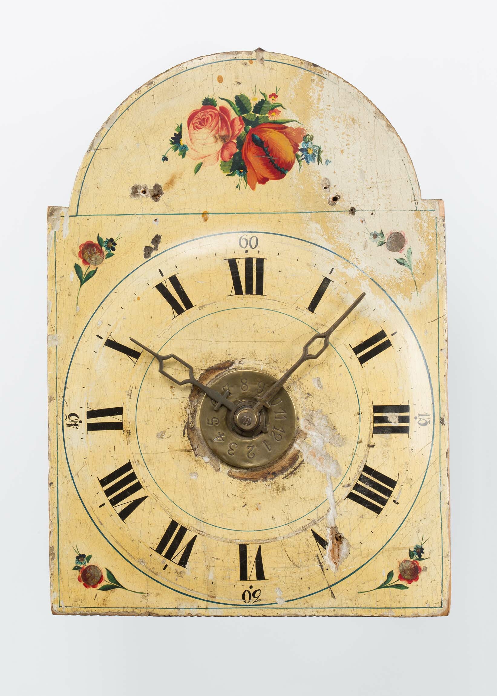 Lackschilduhr, Schwarzwald, um 1780, Schild später (Deutsches Uhrenmuseum CC BY-SA)