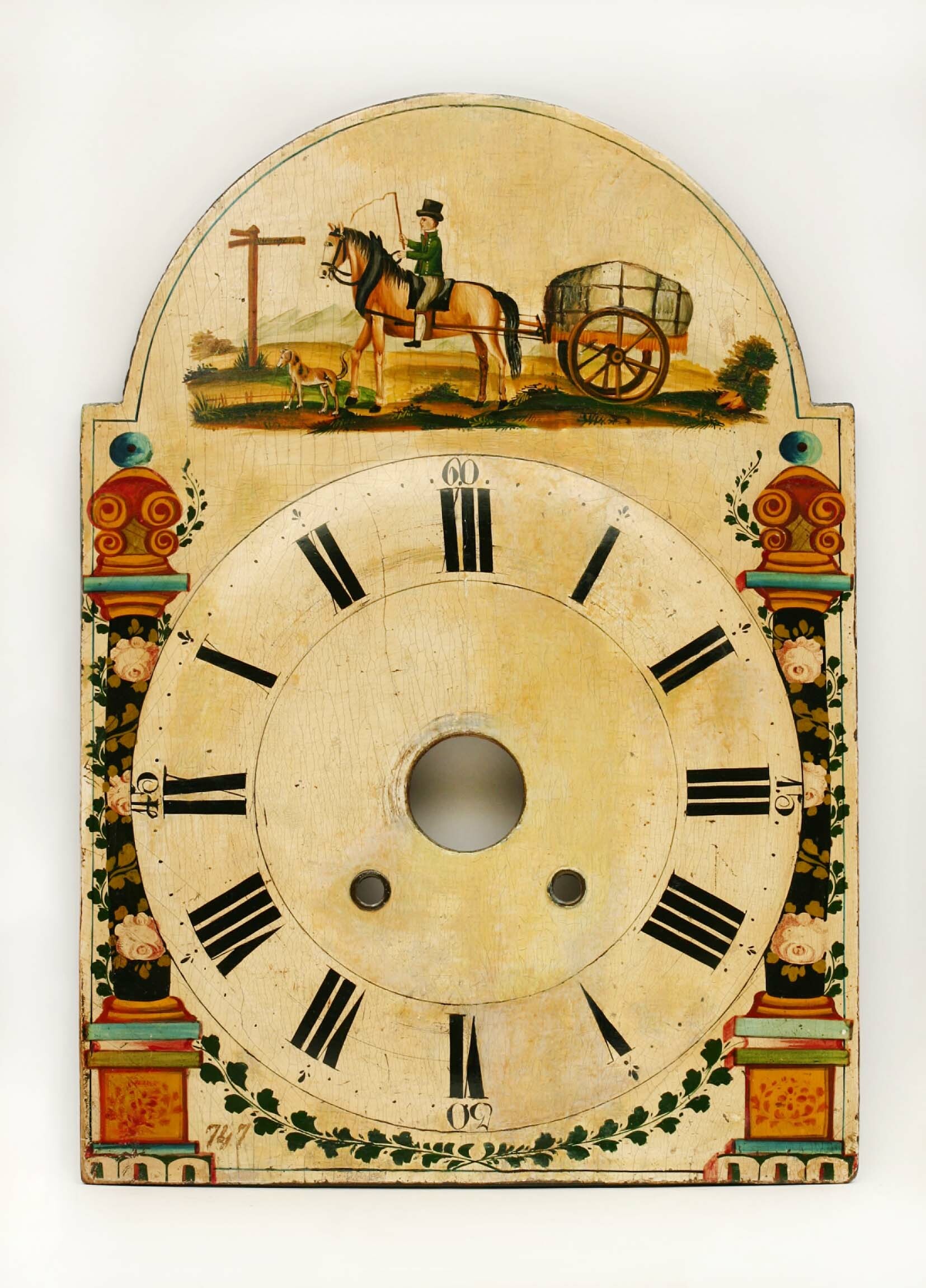 Lackschilduhr, Furtwangen, Mitte 19. Jahrhundert (Deutsches Uhrenmuseum CC BY-SA)