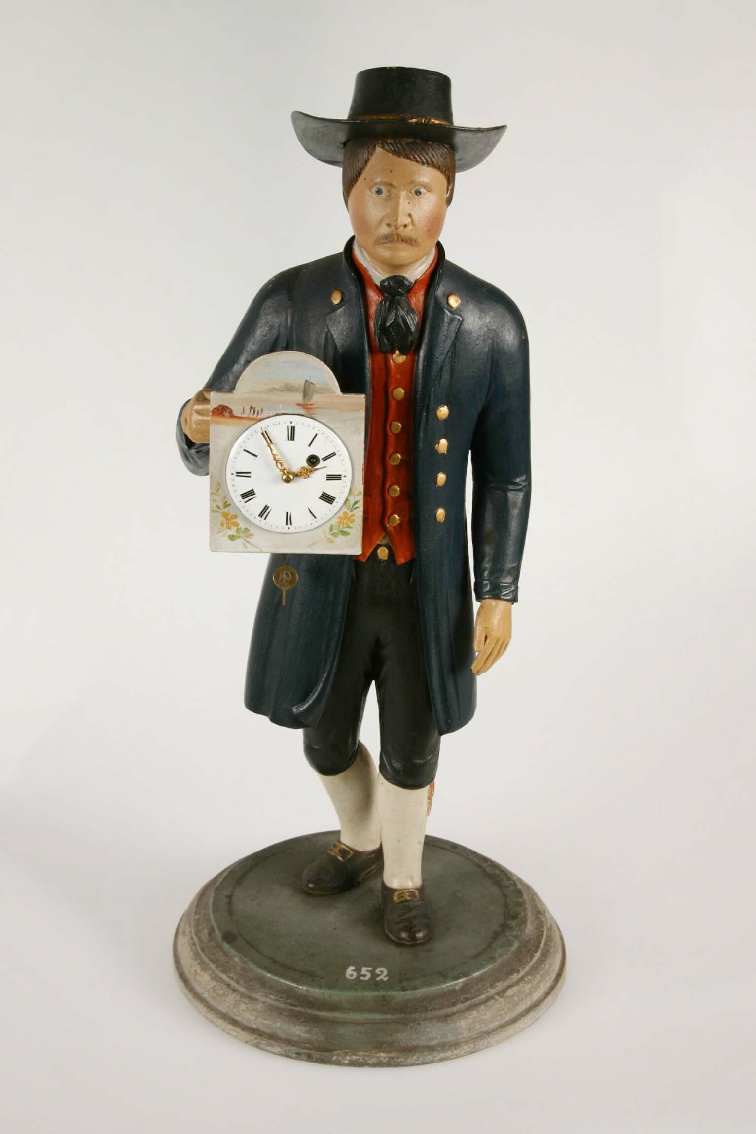 Uhrenträger-Figur, wohl Schwarzwald, 2. Hälfte 19. Jahrhundert (Deutsches Uhrenmuseum CC BY-SA)