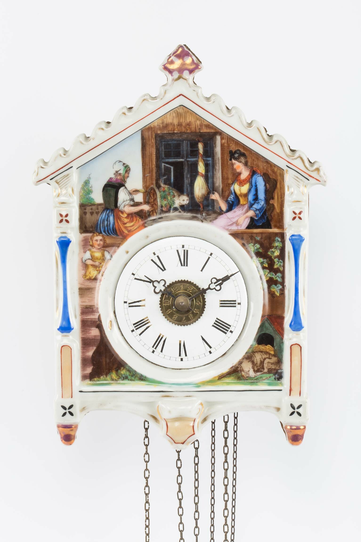 Porzellanschilduhr, Schwarzwald, 2. Hälfte 19. Jahrhundert (Deutsches Uhrenmuseum CC BY-SA)