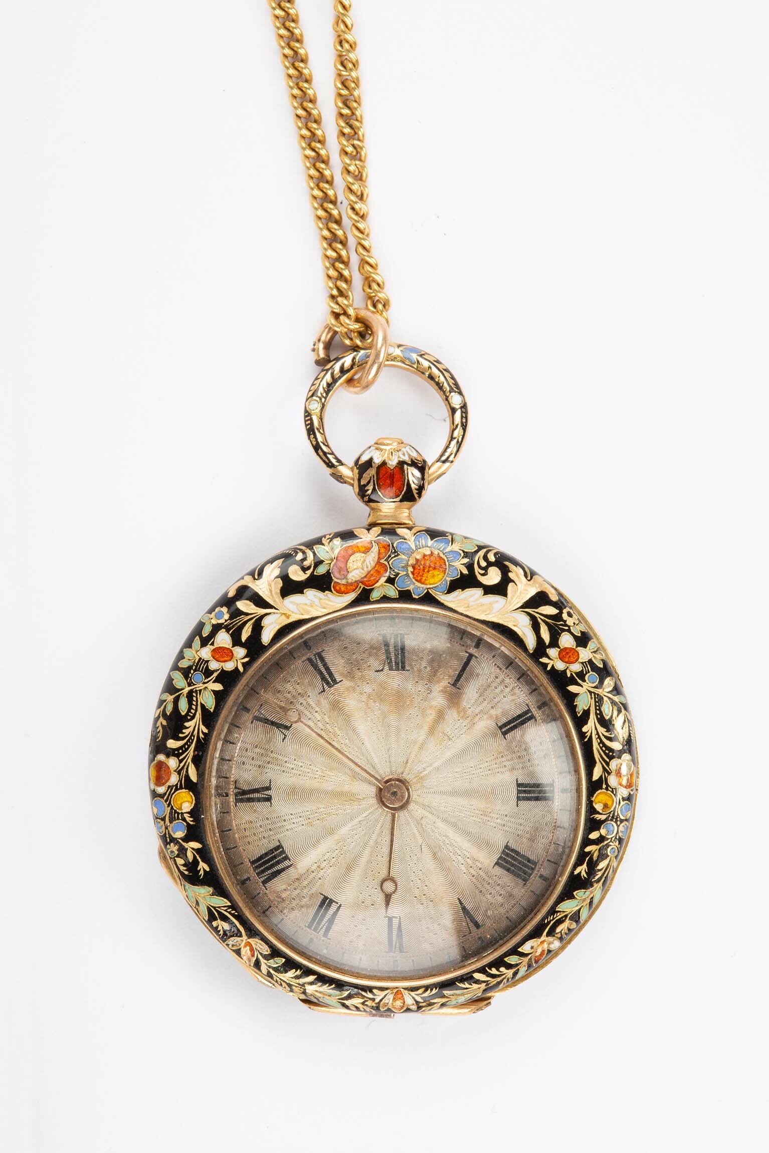 Taschenuhr mit Halskette, H. Menet, Genf (CH), um 1850 (Deutsches Uhrenmuseum CC BY-SA)