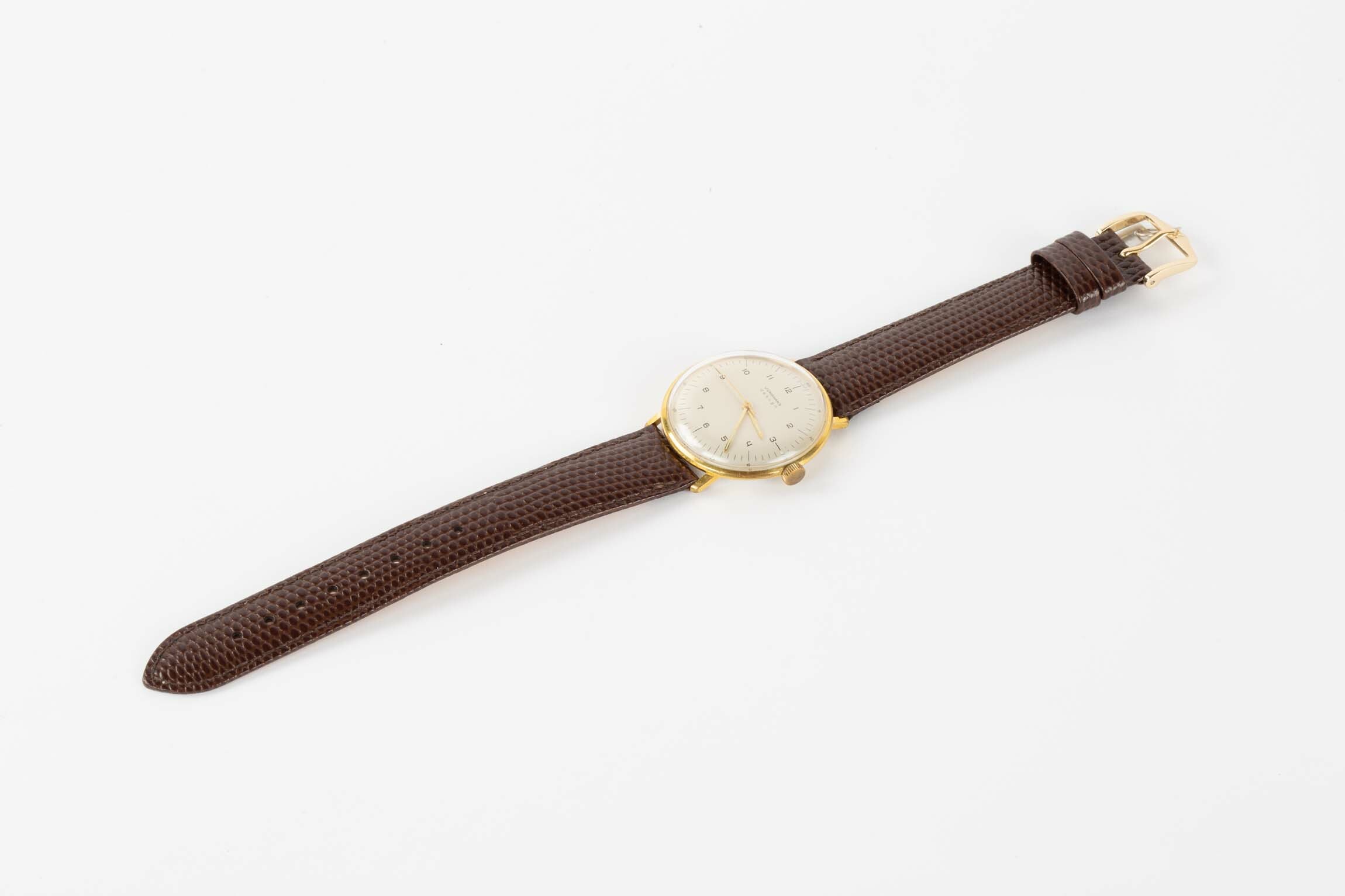 Armbanduhr, Junghans, Max Bill, Schramberg, 1963. (Deutsches Uhrenmuseum CC BY-SA)