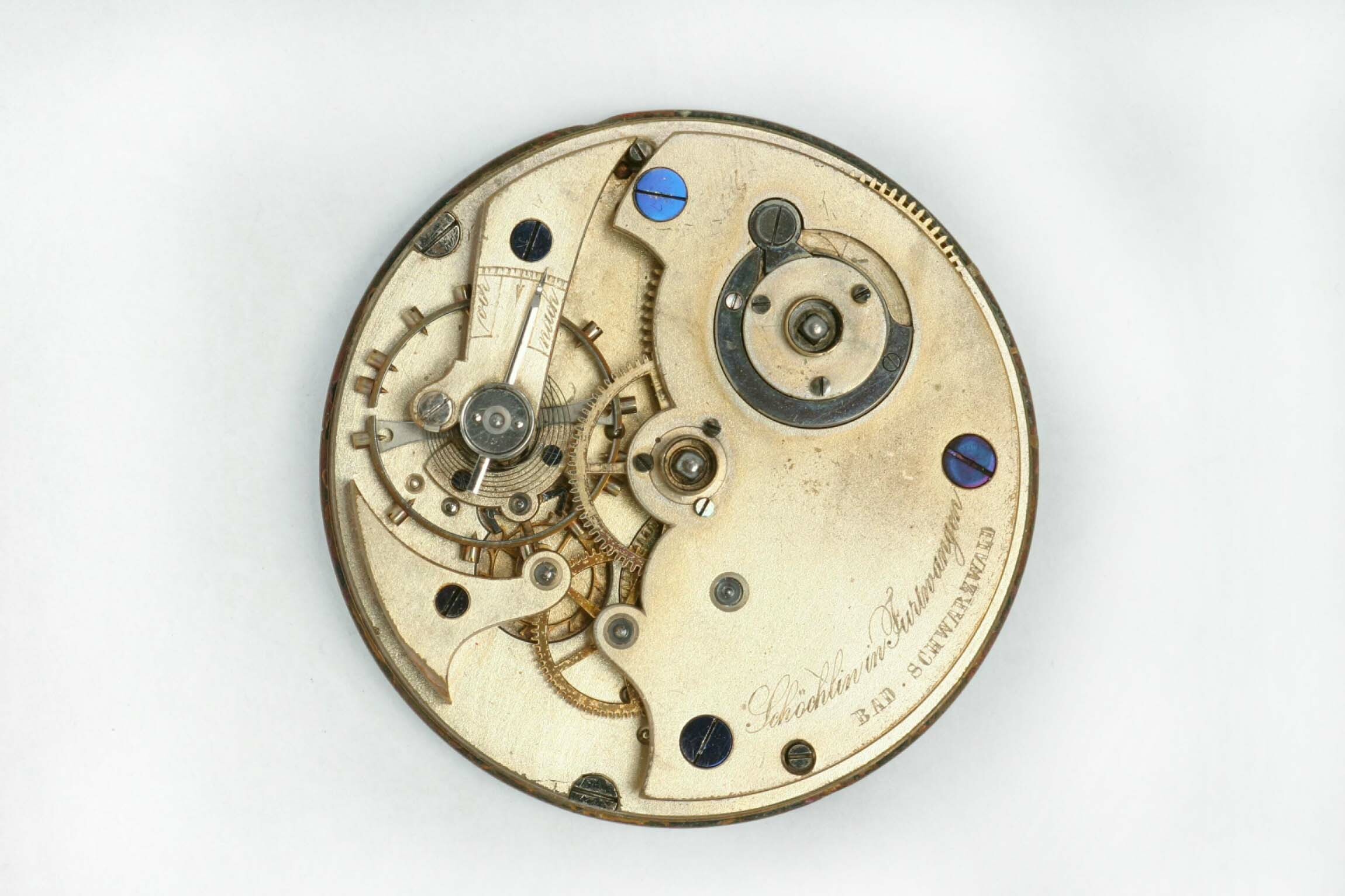 Taschenuhrwerk, Wilhelm Friedrich Schöchlin, Furtwangen, um 1860 (Deutsches Uhrenmuseum CC BY-SA)