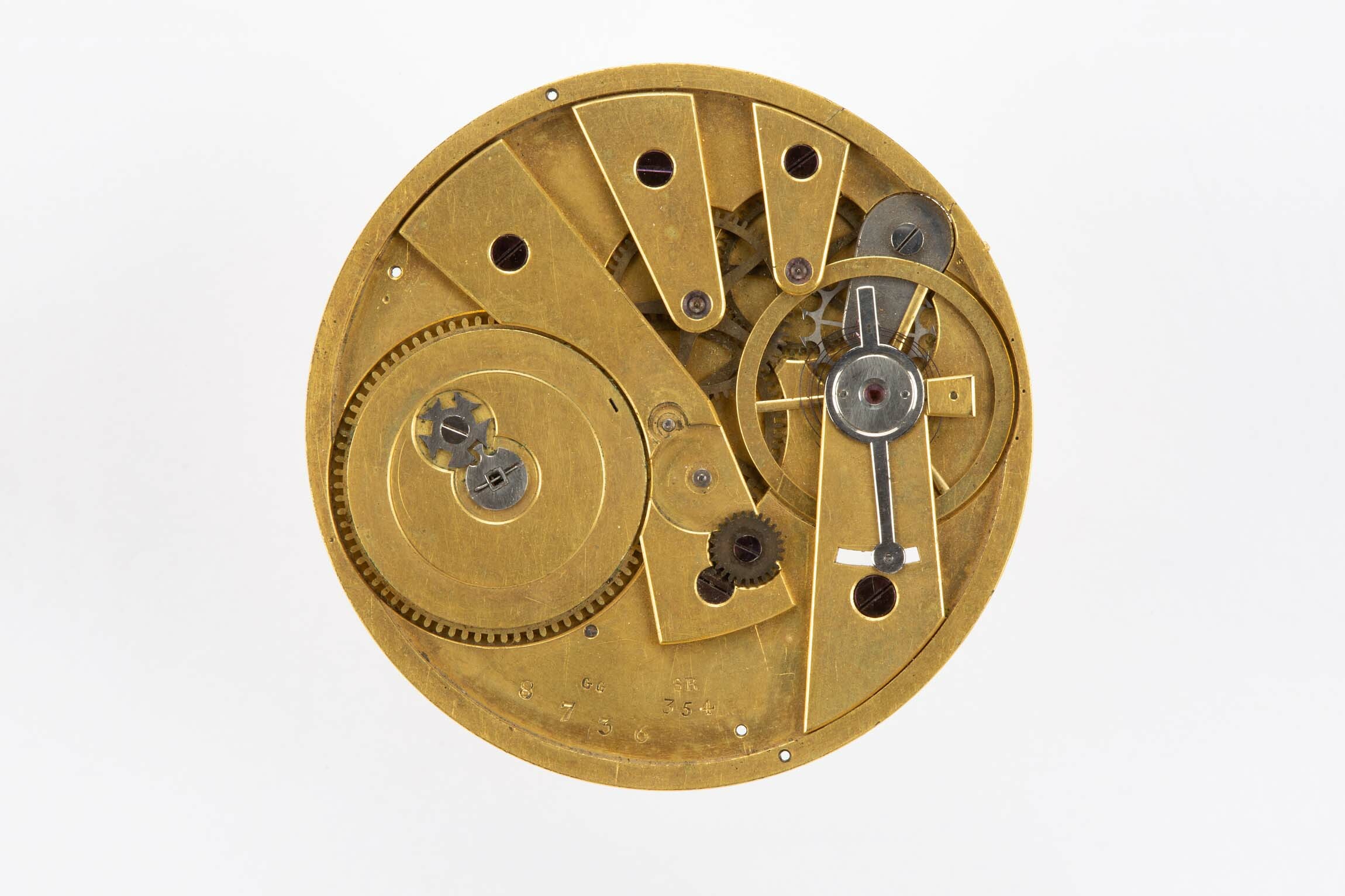 Taschenuhrwerk, Bauart Bagnolet, wohl Schweiz, um 1850 (Deutsches Uhrenmuseum CC BY-SA)