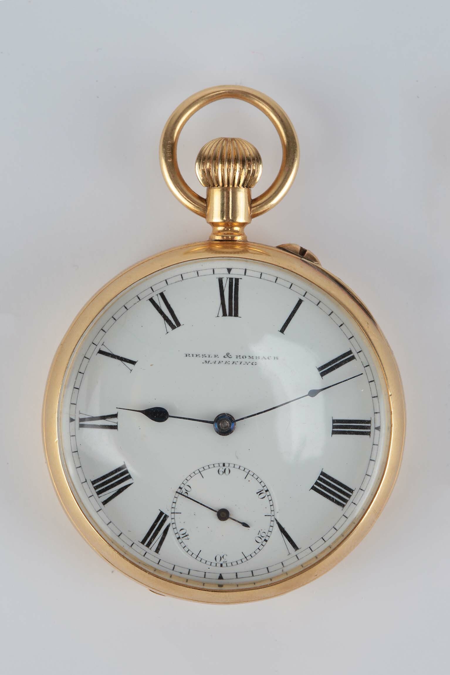 Taschenuhr, Riesle und Rombach, Mafeking (Südafrika), 1901 (Deutsches Uhrenmuseum CC BY-SA)