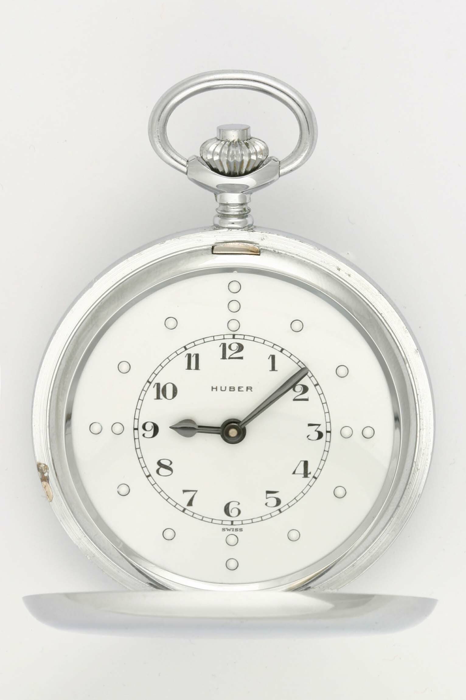 Blindentaschenuhr, Unitas für Huber, Schweiz, um 1960 (Deutsches Uhrenmuseum CC BY-SA)