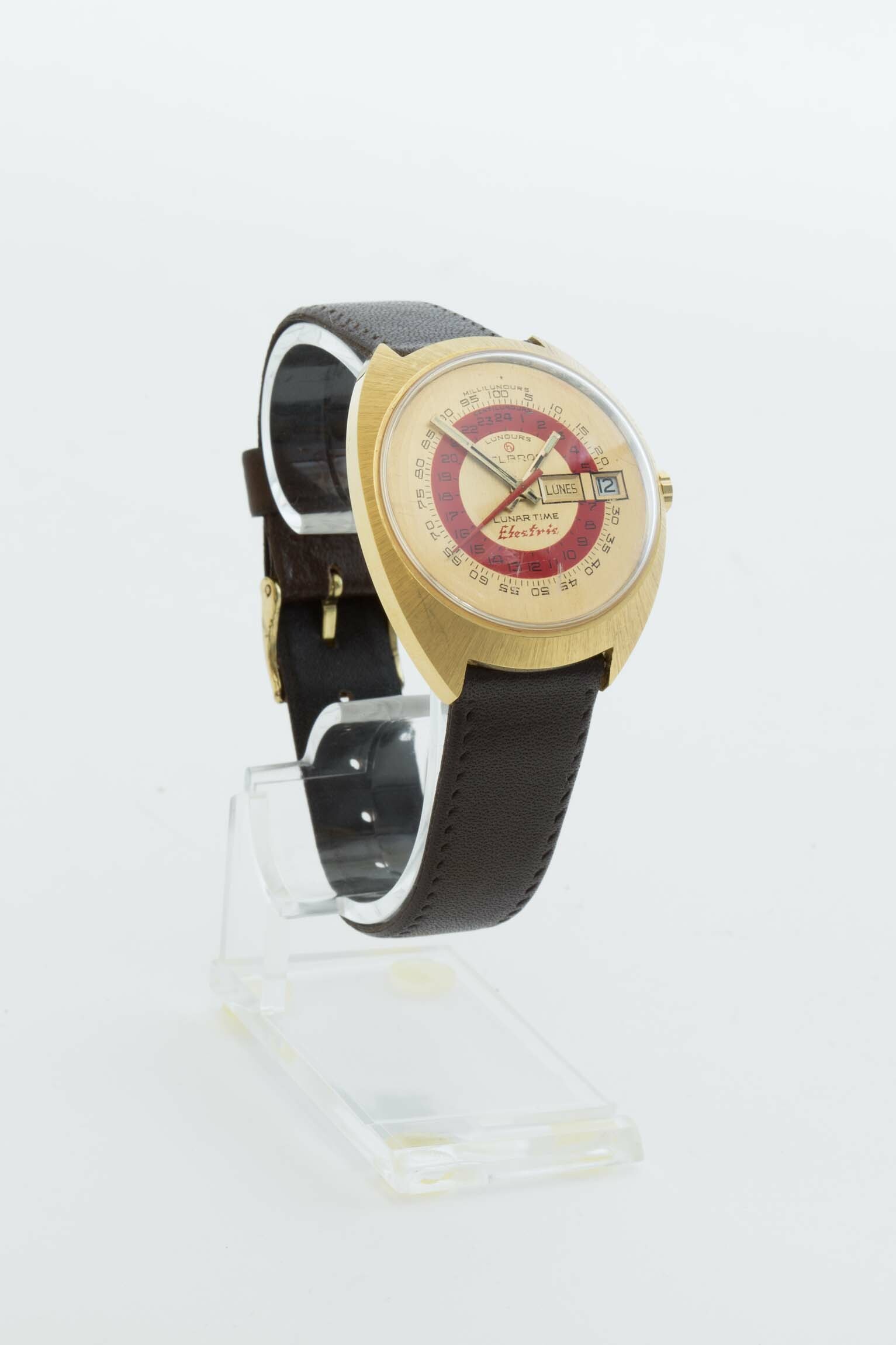 Armbanduhr Helbros Lunar Time, PUW, Pforzheim, 1970 (Deutsches Uhrenmuseum CC BY-SA)