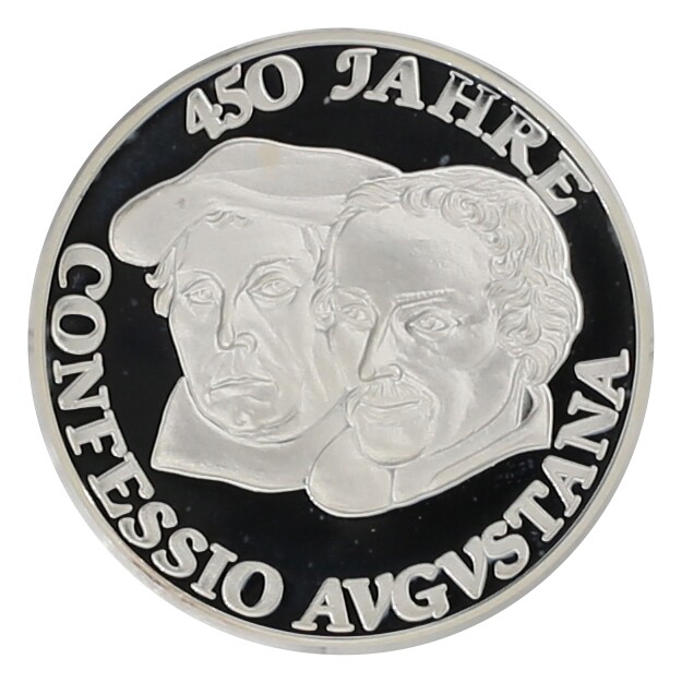 Medaille 1980 anlässlich der 450-Jahrfeier der Übergabe des Augsburger Bekenntnisses (Museum im Melanchthonhaus Bretten CC BY-NC-SA)