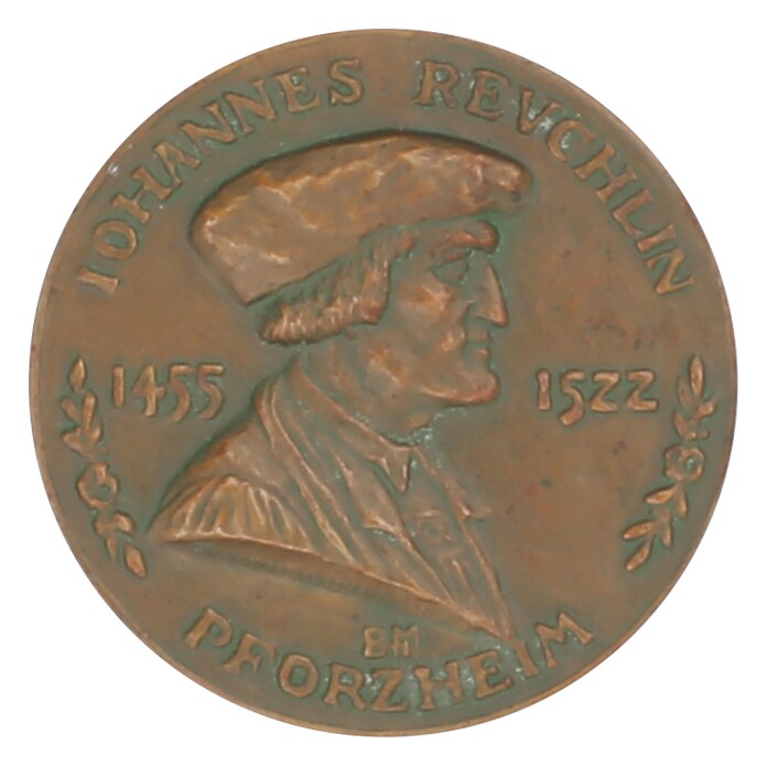 Johannes Reuchlin Medaille 1922 auf seinen 400.Todestag (Museum im Melanchthonhaus Bretten CC BY-NC-SA)